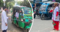 ট্রাফিক নিয়ন্ত্রণে রাস্তায় মেডিকেল শিক্ষার্থীরা
