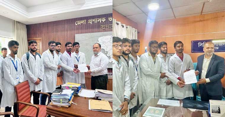 টানা ১০ দিন আন্দোলনে সুনামগঞ্জ মেডিকেলের শিক্ষার্থীরা, দাবি আদায়ে এবার স্বাস্থ্যমন্ত্রীর কাছে স্মারকলিপি